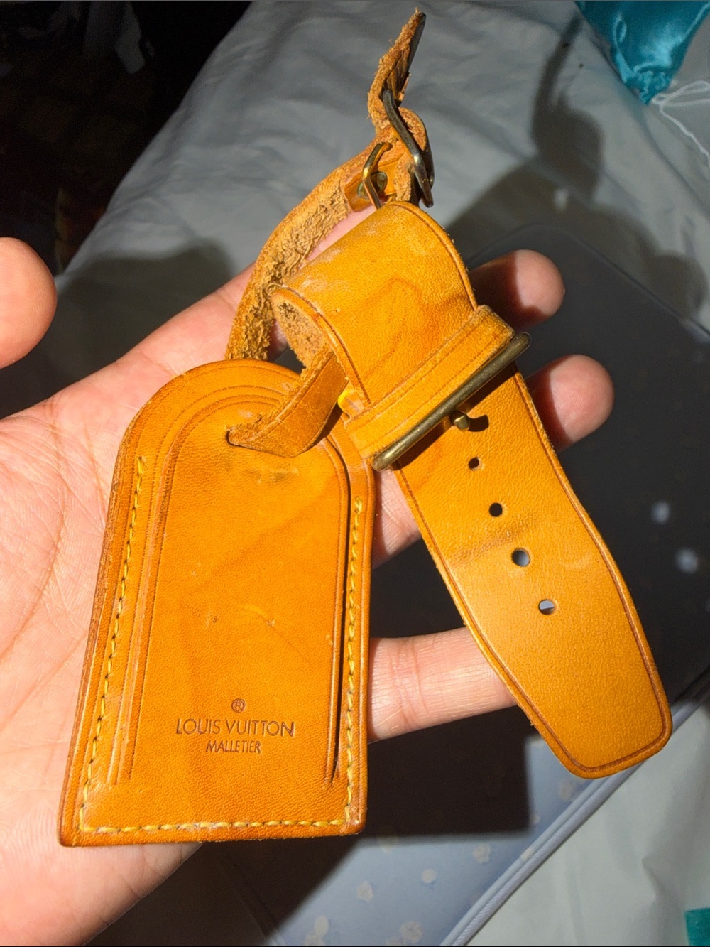 Louis Vuitton Tan Leather Luggage Tag with Strap